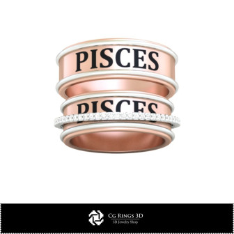 3D CAD Wedding Ring With Pisces Zodiac Home, Bijoux 3D CAO, Anneaux 3D CAO, Bandes de Mariage 3D