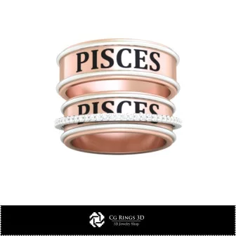 3D CAD Wedding Ring With Pisces Zodiac Home, Bijuterii 3D , Inele 3D CAD, Verighete 3D