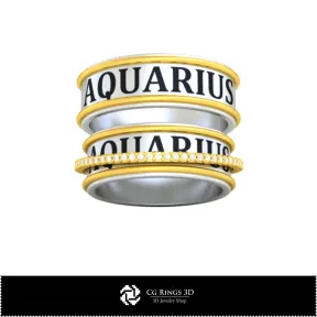3D CAD Wedding Ring With Aquarius Zodiac Home, Bijoux 3D CAO, Anneaux 3D CAO, Bandes de Mariage 3D
