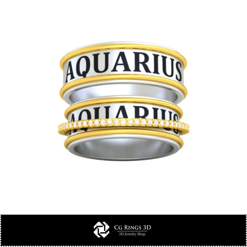 Anillos de boda con zodíaco Acuario - joyería 3D CAD