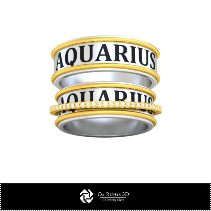 Wedding Rings With Aquarius Zodiac - Jewelry 3D CAD