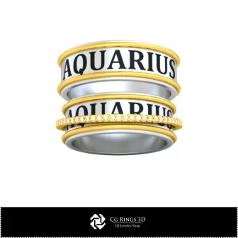 3D CAD Wedding Ring With Aquarius Zodiac Home, Bijoux 3D CAO, Anneaux 3D CAO, Bandes de Mariage 3D