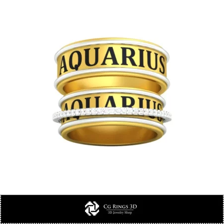 Wedding Rings With Aquarius Zodiac - Jewelry 3D CAD