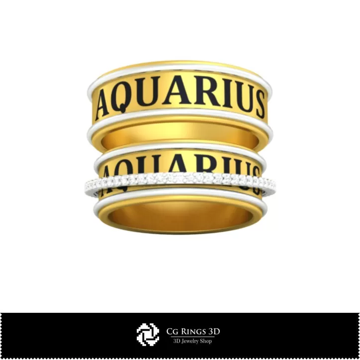Wedding Rings With Aquarius Zodiac - Jewelry 3D CAD Wedding Rings With Aquarius Zodiac - Jewelry 3D CAD