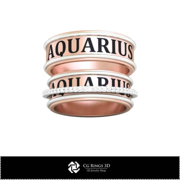Wedding Rings With Aquarius Zodiac - Jewelry 3D CAD Wedding Rings With Aquarius Zodiac - Jewelry 3D CAD