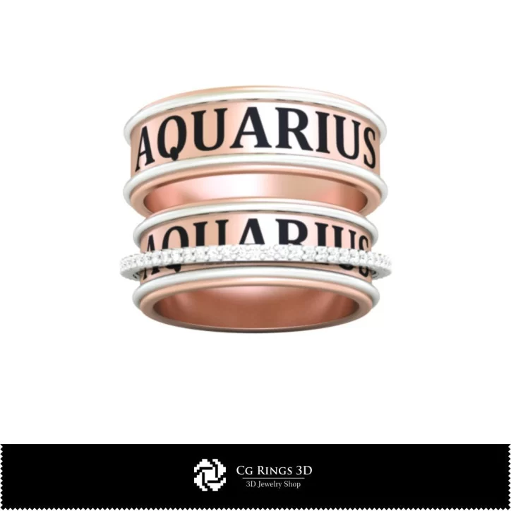 Wedding Rings With Aquarius Zodiac - Jewelry 3D CAD