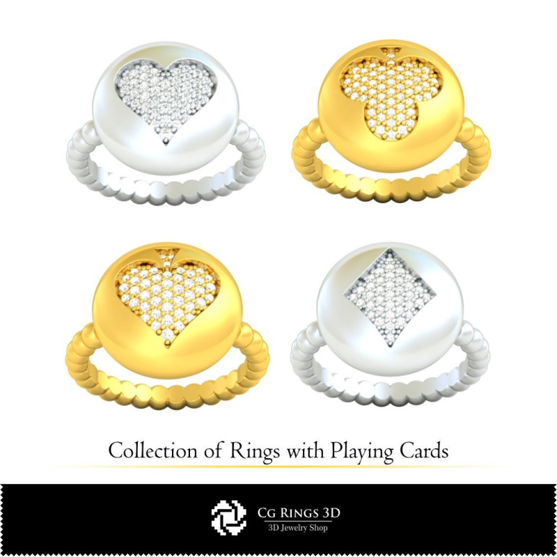 3D CAD Collection of Rings with Playing Cards