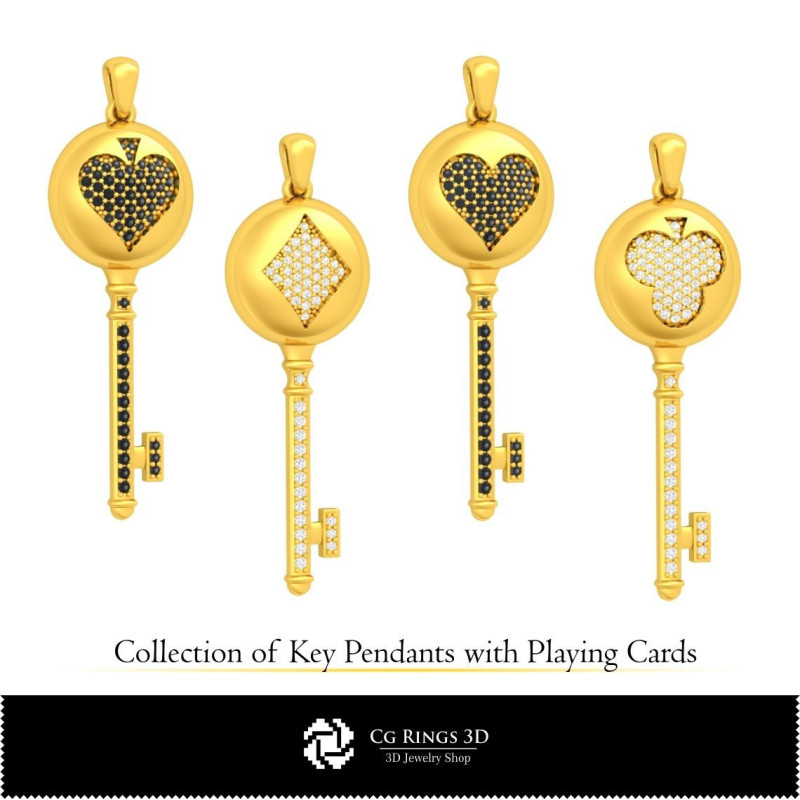 3D CAD Collection of Key Pendants with Playing Cards
