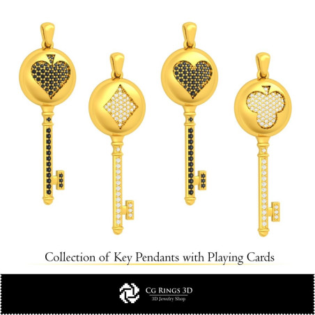 3D CAD Collection of Key Pendants with Playing Cards