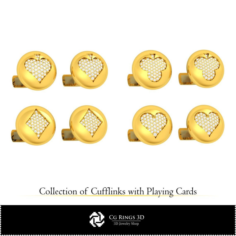 3D CAD Collection of Cufflinks with Playing Cards