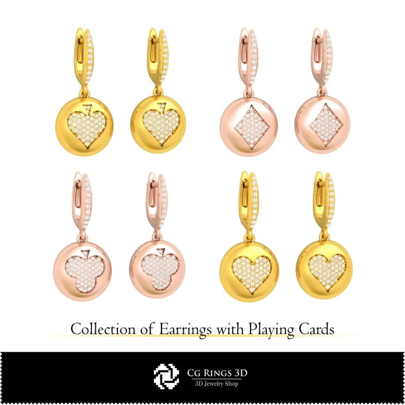 3D CAD Collection of Earrings with Playing Cards Home, Bijuterii 3D , Colectii Bijuterii 3D CAD