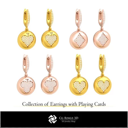 3D CAD Collection of Earrings with Playing Cards Home, Jewelry 3D CAD, Jewelry Collections 3D CAD 