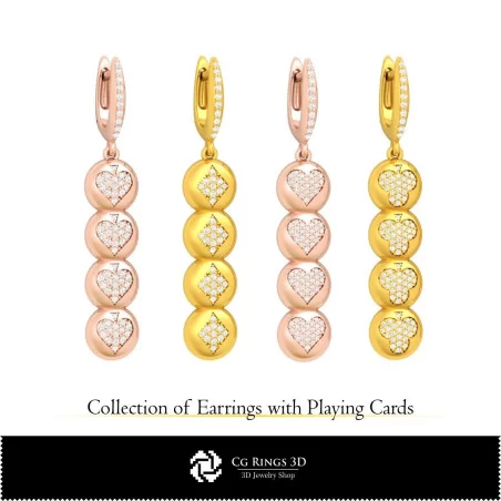 3D CAD Collection of Earrings with Playing Cards Home, Jewelry 3D CAD, Jewelry Collections 3D CAD 