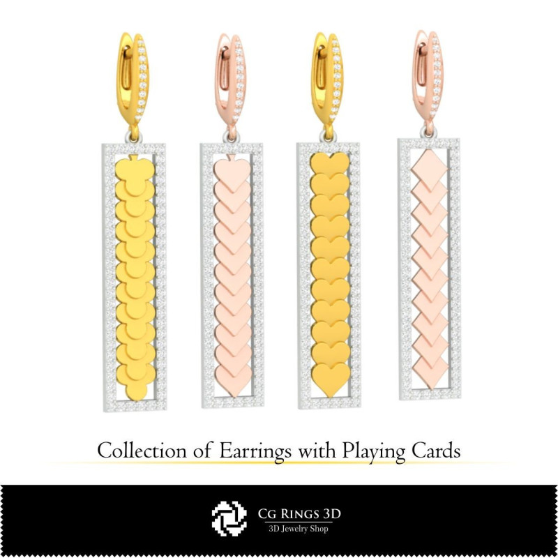 3D CAD Collection of Earrings with Playing Cards