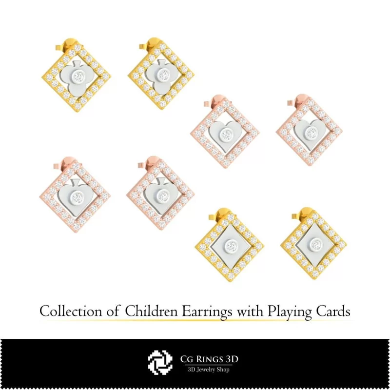 3D CAD Collection of Children Earrings with Playing Cards Home, Jewelry 3D CAD, Jewelry Collections 3D CAD 