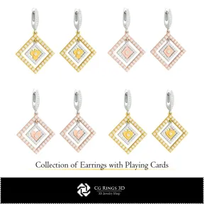 3D CAD Collection of Earrings with Playing Cards Home, Jewelry 3D CAD, Jewelry Collections 3D CAD 