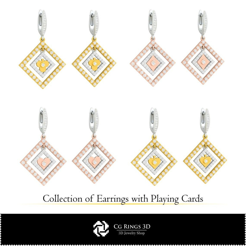 3D CAD Collection of Earrings with Playing Cards Home,  Jewelry 3D CAD,  Jewelry Collections 3D CAD 