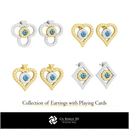 3D CAD Collection of Earrings with Playing Cards Home, Jewelry 3D CAD, Jewelry Collections 3D CAD 