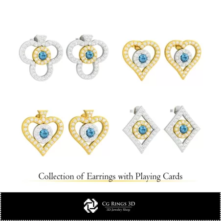 Collection 3D CAD de boucles d'oreilles avec cartes à jouer, bijoux 3D CAD, collections de bijoux 3D CAD