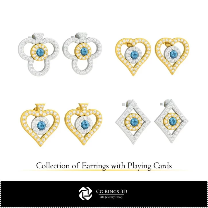 3D CAD Collection of Earrings with Playing Cards