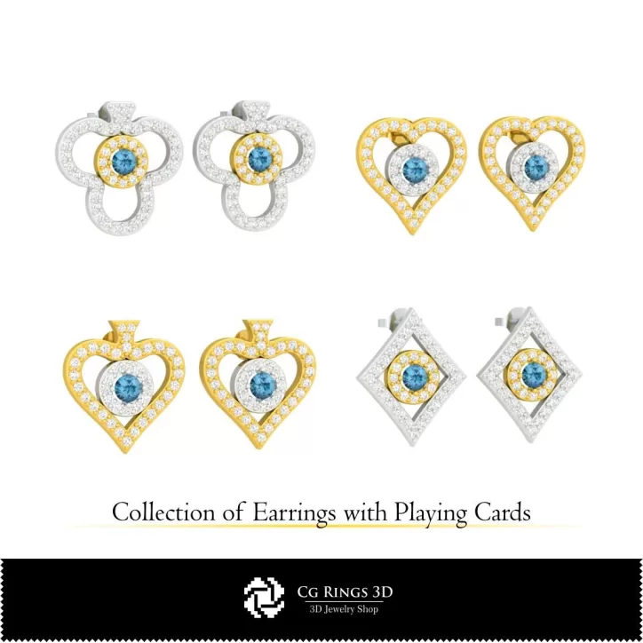 Colección 3D CAD de pendientes con naipes
