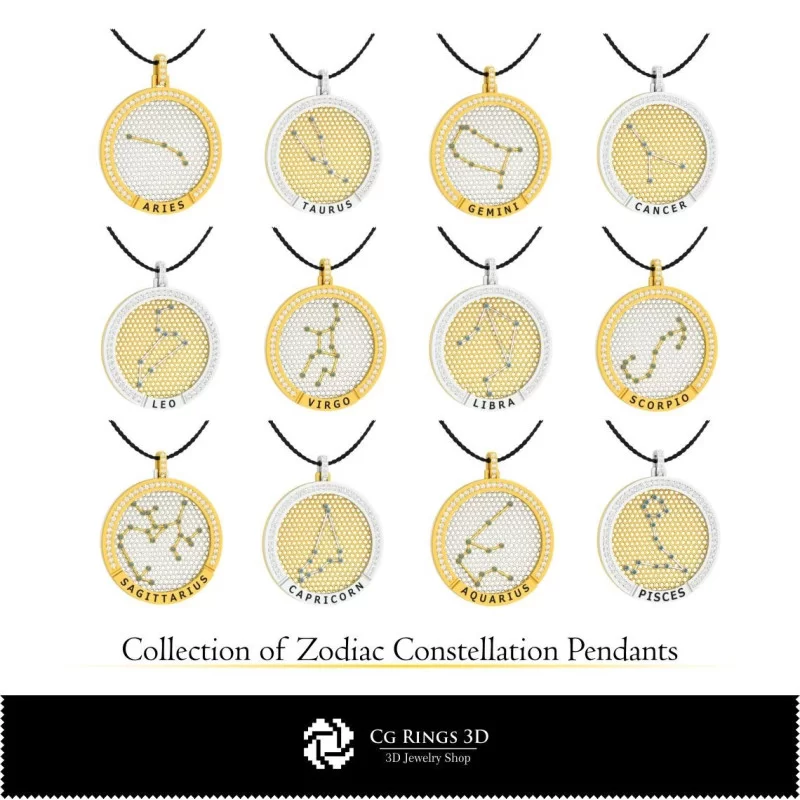 3D CAD Collection of Zodiac Constellation Pendants Home, Bijoux 3D CAO, Collection Bijoux 3D CAO