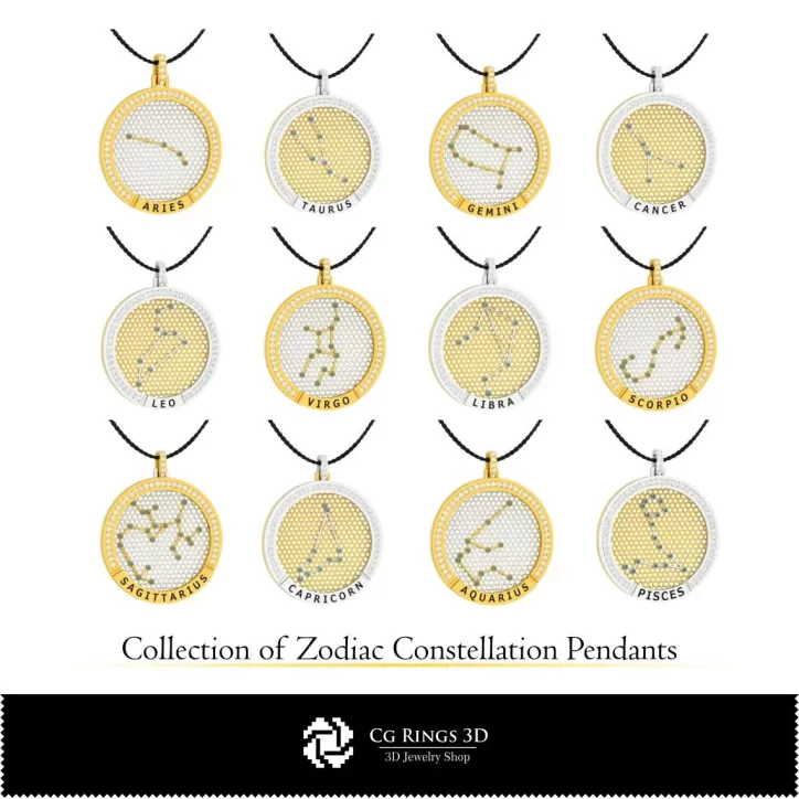 Collection 3D CAD pendentifs constellations zodiaque
