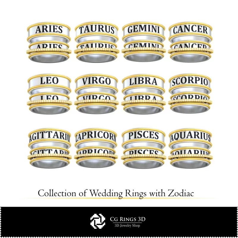 Colección 3D CAD de anillos de boda con cartas de juego