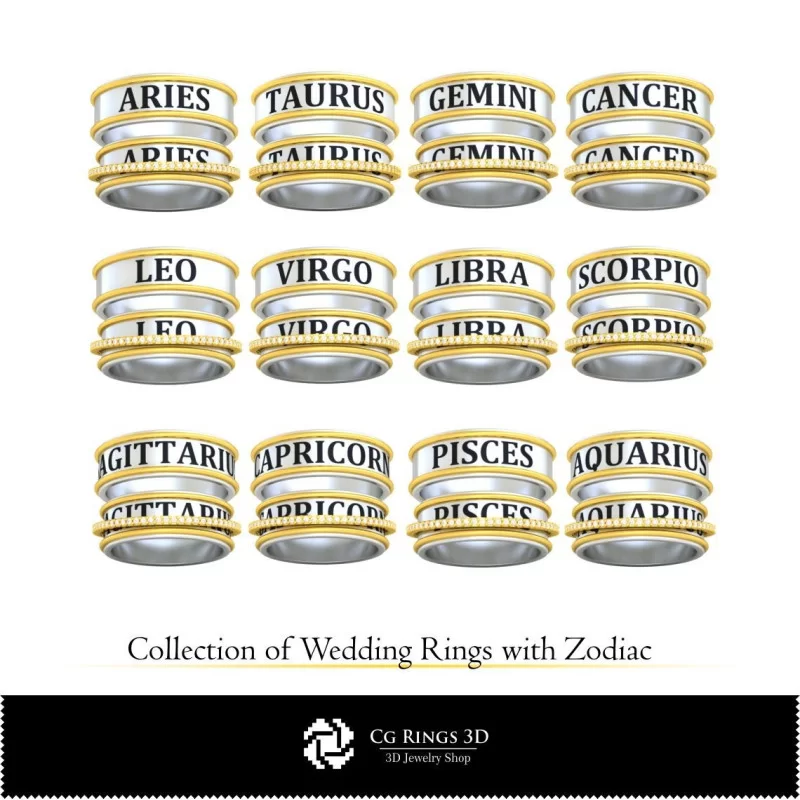 Colección 3D CAD de anillos de boda con cartas de juego