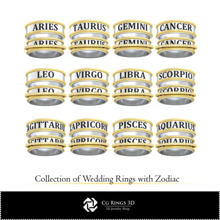 Colección 3D CAD de anillos de boda con cartas de juego