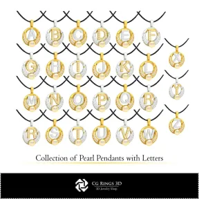 3D CAD Collection of Pearl Pendants with Letters Home,  Jewelry 3D CAD,  Jewelry Collections 3D CAD