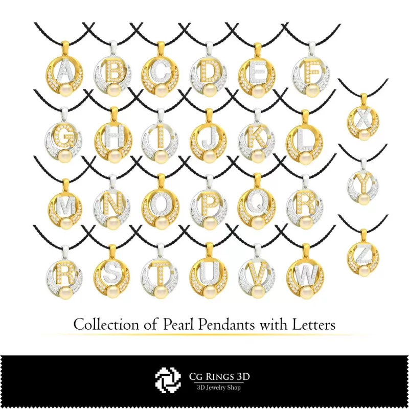 Colección 3D CAD de colgantes de perla con letras