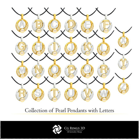 3D CAD Collection of Pearl Pendants with Letters Home, Bijoux 3D CAO, Collection Bijoux 3D CAO