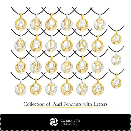 3D CAD Collection of Pearl Pendants with Letters Home, Jewelry 3D CAD, Jewelry Collections 3D CAD