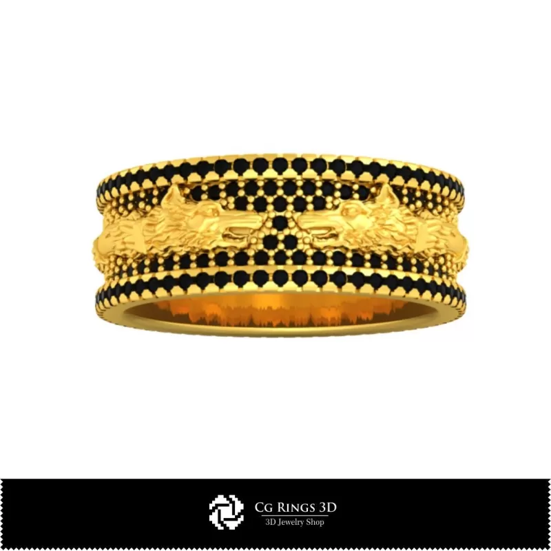 Bague de mariage avec loup dace - Bijoux 3D CAO