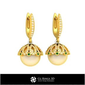 3D CAD Pearl Earrings Home,  Jewelry 3D CAD, Earrings 3D CAD , 3D Diamond Earrings, 3D Drop Earrings, 3D Pearl Earrings