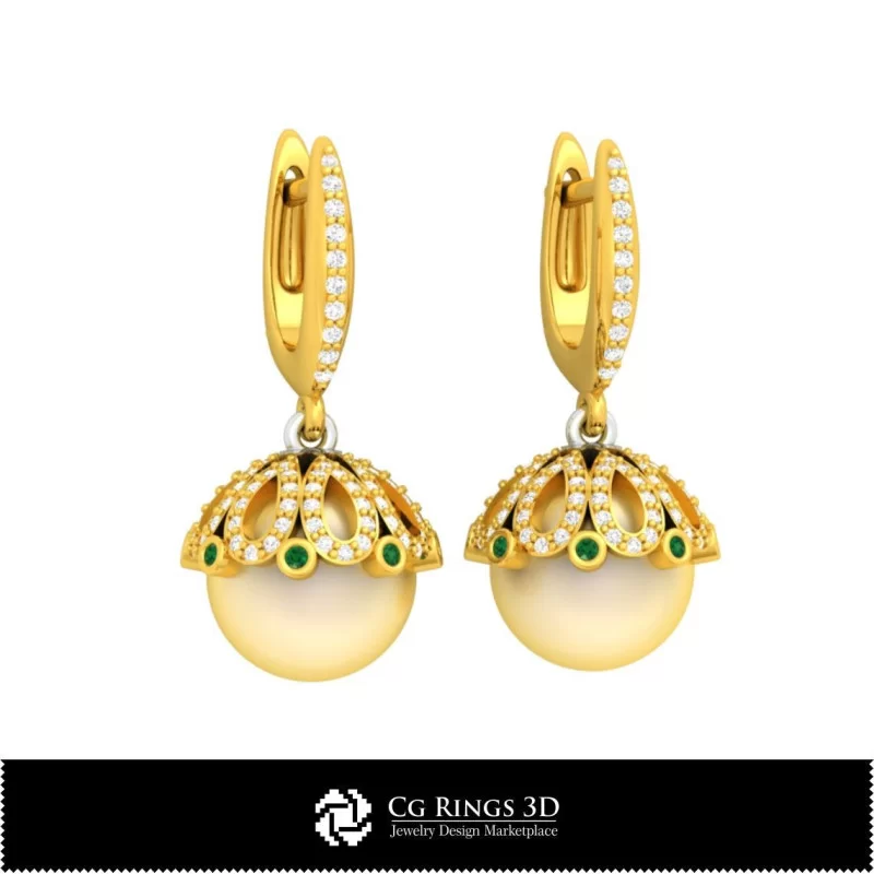 3D CAD Pearl Earrings Home, Jewelry 3D CAD, Earrings 3D CAD , 3D Diamond Earrings, 3D Drop Earrings, 3D Pearl Earrings