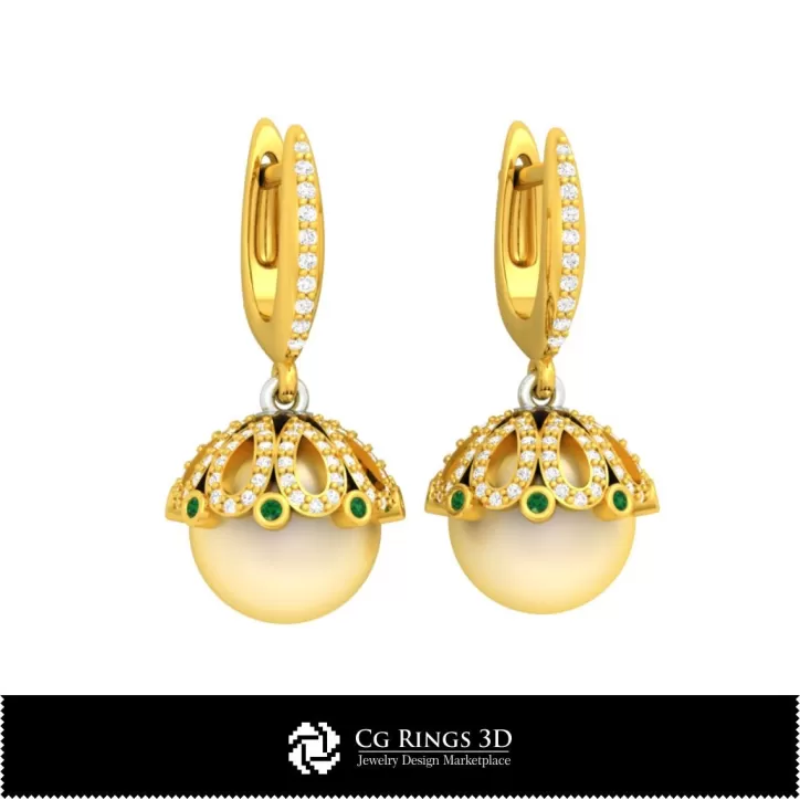 Pendientes con perlas 3D CAD