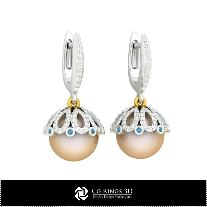 Pendientes con perlas 3D CAD
