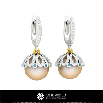 3D CAD Pearl Earrings Home,  Jewelry 3D CAD, Earrings 3D CAD , 3D Diamond Earrings, 3D Drop Earrings, 3D Pearl Earrings