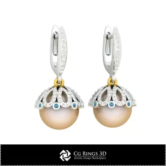 Orecchini con Perla in CAD 3D, Gioielli CAD 3D, Orecchini CAD 3D, Orecchini con Diamante 3D, Orecchini a Goccia 3D, Orecchini