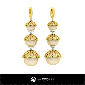 3D CAD Pearl Earrings Home,  Jewelry 3D CAD, Earrings 3D CAD , 3D Drop Earrings, 3D Pearl Earrings