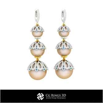 3D CAD Pearl Earrings Home, Bijuterii 3D , Cercei 3D  CAD, Cercei Picatura 3D, Cercei cu Perle 3D 