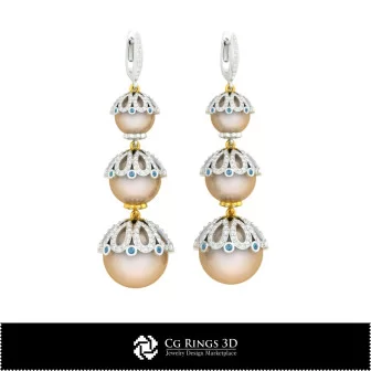 3D CAD Pearl Earrings Home, Bijuterii 3D , Cercei 3D CAD, Cercei Picatura 3D, Cercei cu Perle 3D 