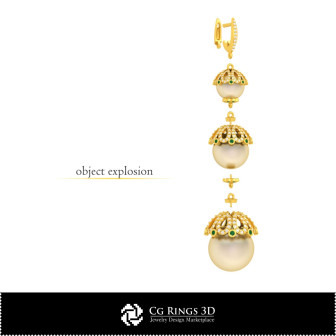 3D CAD Pearl Earrings Home, Bijuterii 3D , Cercei 3D  CAD, Cercei Picatura 3D, Cercei cu Perle 3D 