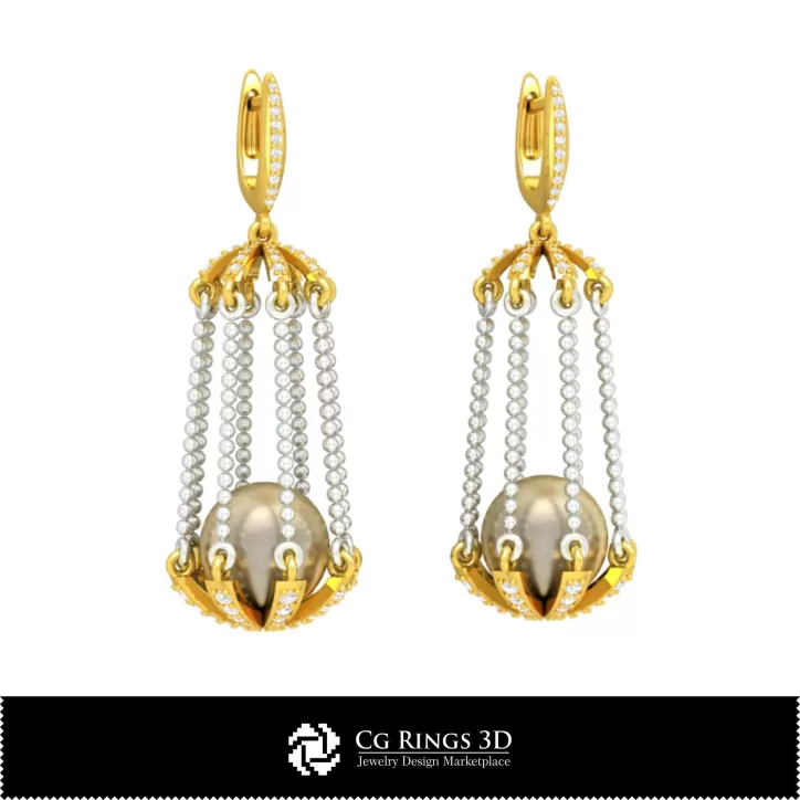 Orecchini con Perla 3D CAD