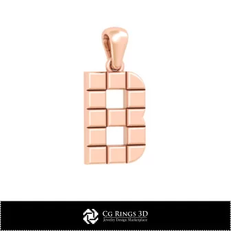 3D 字母 B 家居吊坠，珠宝 3D CAD，吊坠 3D CAD，3D 字母吊坠