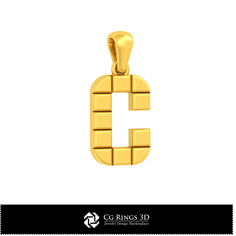 3D CAD Pendant With Letter C Home, Bijuterii 3D , Pandative 3D CAD, Pandativ cu Litere 3D 