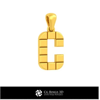 3D CAD Pendant With Letter C Home, Bijoux 3D CAO, Pendentifs 3D CAO, Pendentifs Lettre 3D