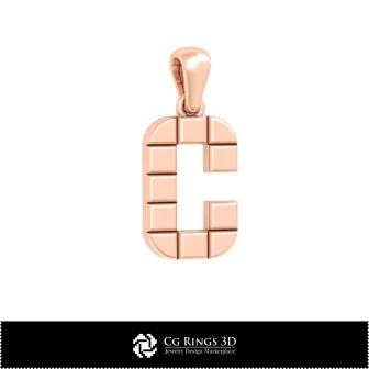 3D CAD Pendant With Letter C Home, Bijoux 3D CAO, Pendentifs 3D CAO, Pendentifs Lettre 3D